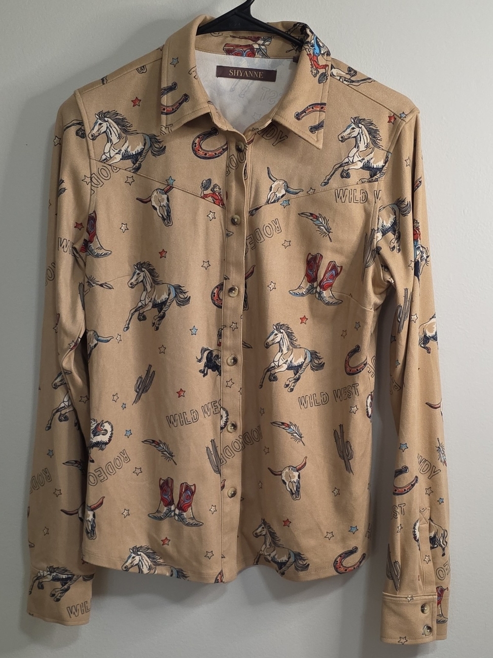 Shyanne Women's Tan Western Print Button-Up Shirt